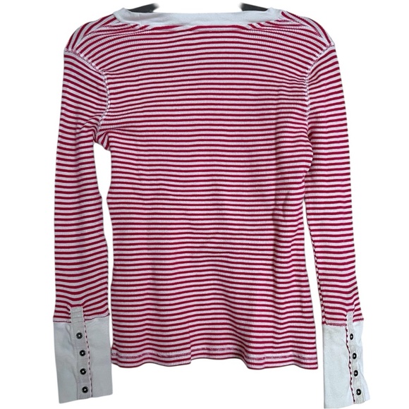 Sundance Joyful Striped Thermal Waffle Crewneck Cuff Long Sleeve Top Medium - Picture 3 of 7